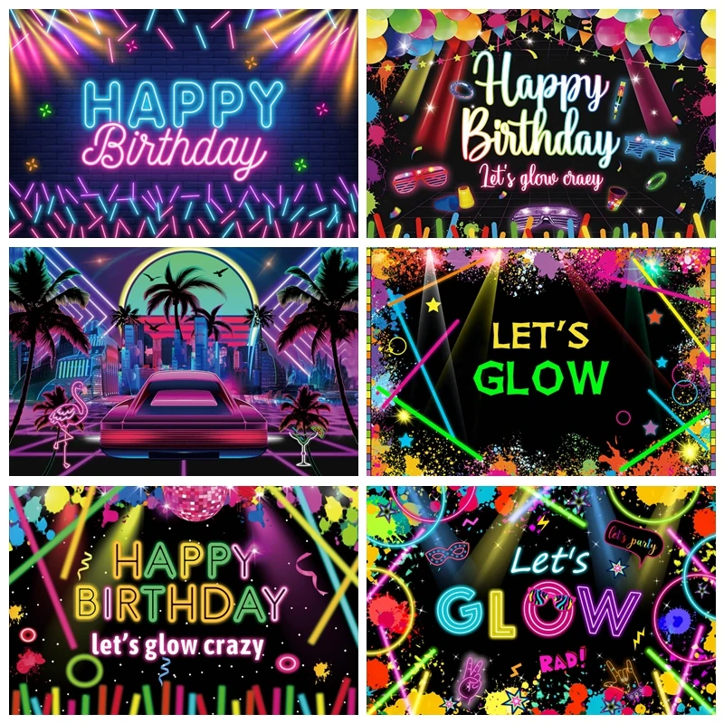 

Let's Glow Crazy Party Photography Backdrop Retro Disco for Youth Hip Hop Birthday Background Photo Booth Teens Party Banner