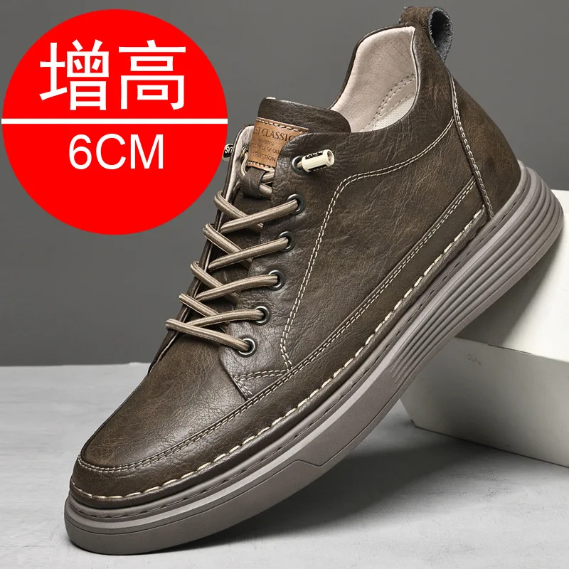 

Sneakers Men Elevated Shoes Invisible Inner Height Increasing Shoes 6CM Genuine Leather Shoes Man Hidden Heels Heightening shoes