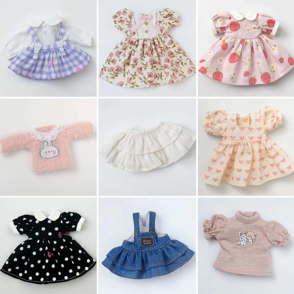 Small 1/6 BJD Doll Clothes Sweater Shirt Heart Dress Plaid Suspender Skirt Denim Skirt Princess for Big head Diandian Fat Body