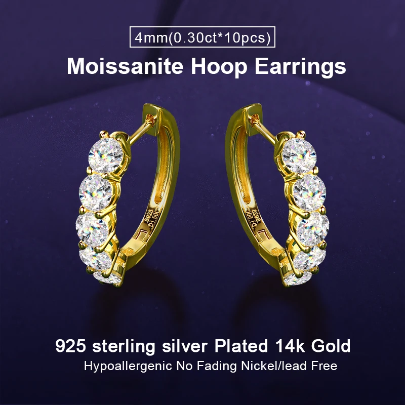 

IOGOU Sparkling All Moissanite Hoop Earrings For Women Men Real 925 Sterling Silver Classic Mini Hoops Certified Jewelry Gifts
