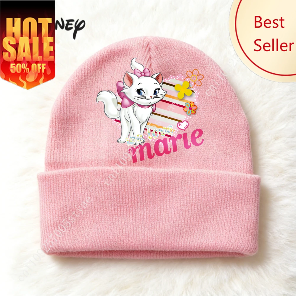 Gorro liso a prueba de viento de los Aristogatos Marie Cat, gorro de punto suave y cálido de mezcla de lana para invierno, gorros con calavera, gorros de esquí