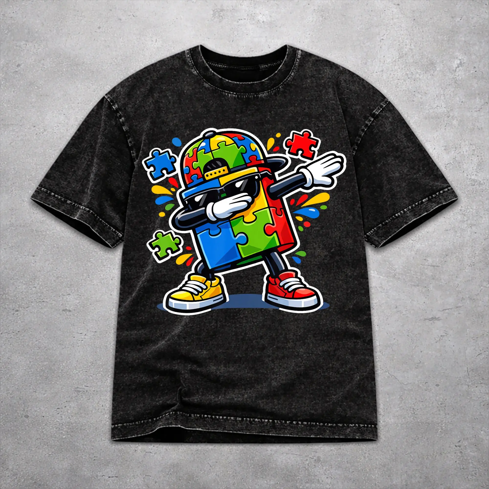 Dabbing Puzzle Autism Awareness T Shirt Vintage Style For Men Women 100% Cotton T-Shirts Tee Tops