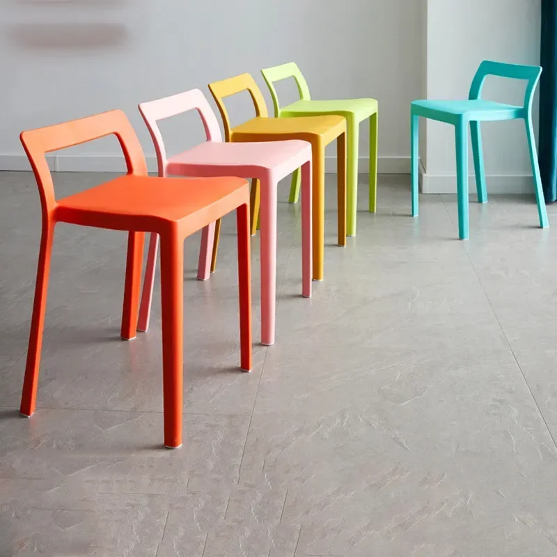 Simple Plastic Stools Household Adult Dining Chairs Restaurants Waiting Tables High Stools Hollowed Out Backrests Chairs