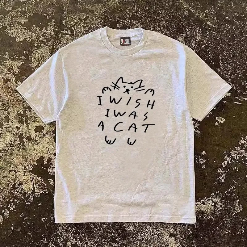 Creative  Letter Print Loose Short Sleeve T-Shirt Pure Cotton 260g Heavyweight Versatile Comfortable Cotton Tee