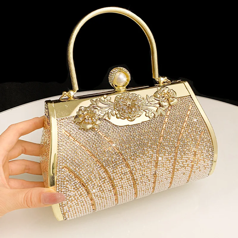 Fan Diamond Bridal Bridesmaids Handbag Photography Film and Television Props Craft Dinner Bag Large Capacity Dress Bag