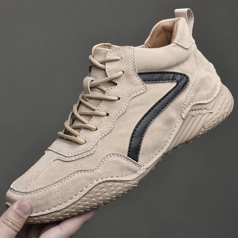 

Новинка 2024, мужская повседневная обувь больших размеров, кожаные туфли на толстой подошве, сшитые вручную лоферы, модная мужская обувь