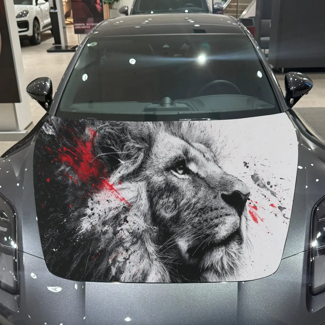 

Ink Lion King Bold Adventure PVC Car Hood Wraps, Self-Adhesive Waterproof Car Bonnet Decal Sticker, Car Decoration Protection St