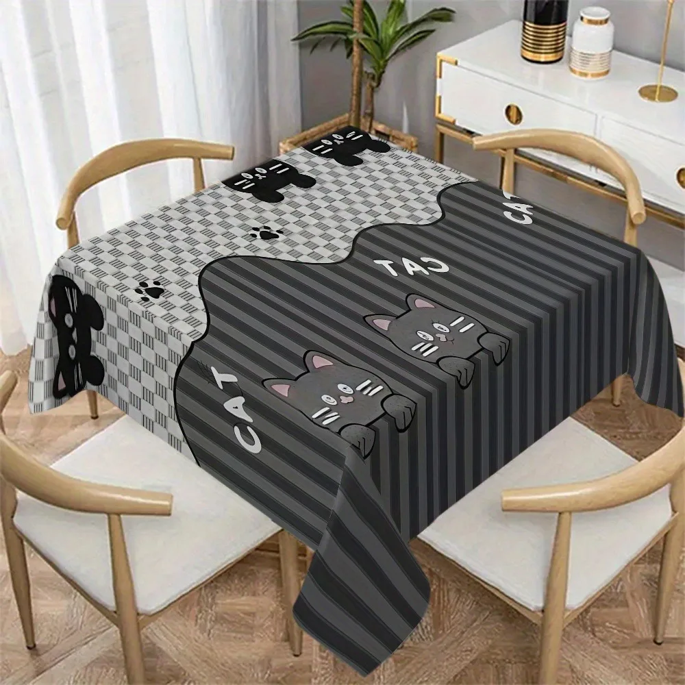 1pc Multi-sized Rectangular Tablecloth - Polyester Tablecloth - Cat Pattern - Suitable for Restaurantszyc