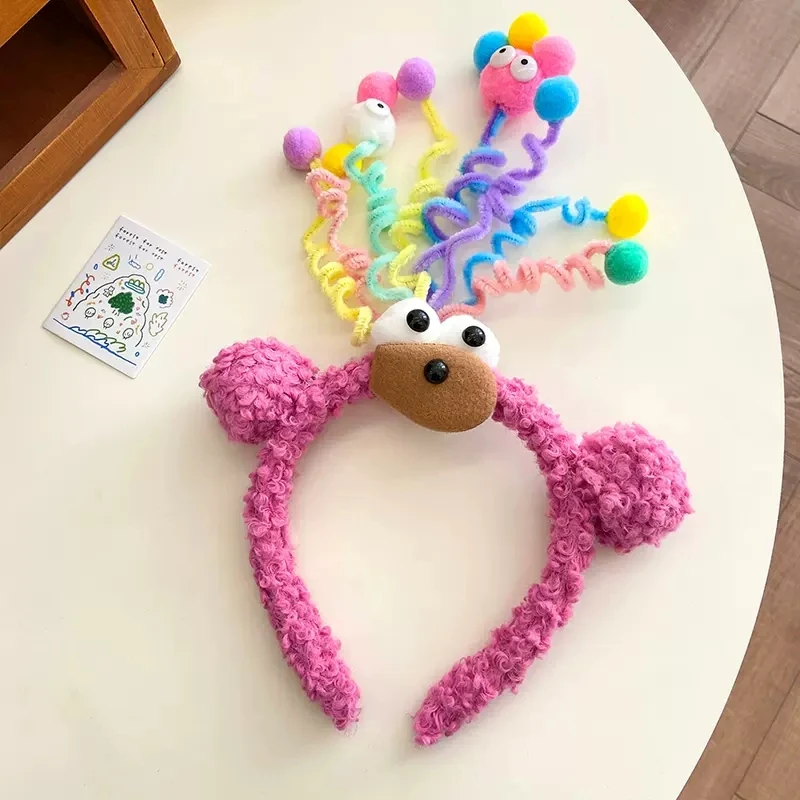 New fun, funny, cute, big-eyed face wash headband, colorful plush twist stick, princess girl birthday headband, hair accessories