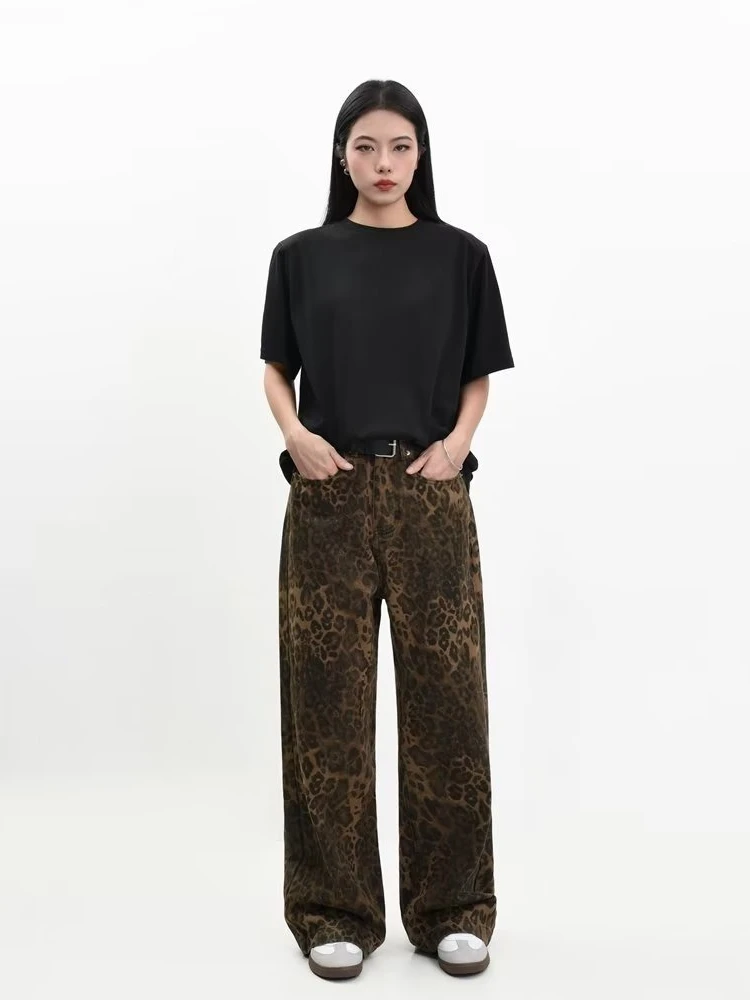 Nuovi jeans leopardati vintage pantaloni denim da donna primavera femminile pantaloni larghi casual oversize streetwear abiti Hip Hop larghi Y2K
