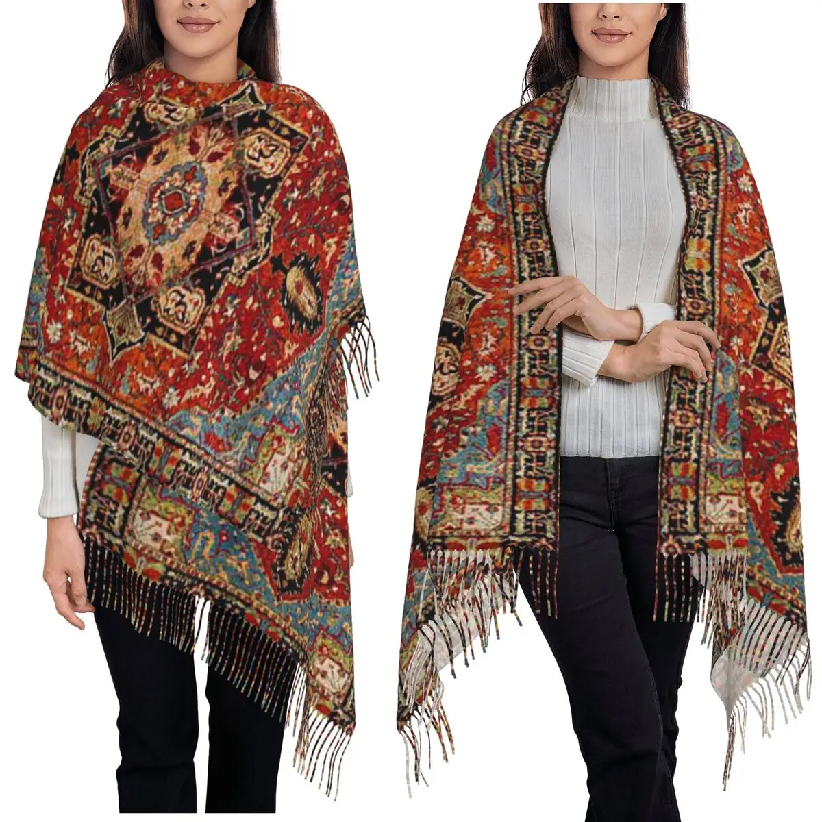 

Tree Of Life Animal Garden Persian Rug Bohemian Scarf Tassel Scarves Women Warm Shawls and Wraps Large Fall Winter Shawl Wrap