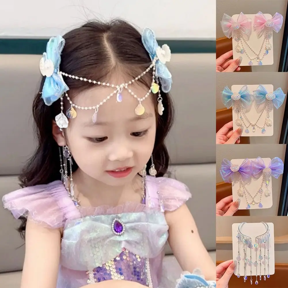 

Fairy Fringe Mermaid Princess Forehead Chain Bow Tassel Baby Head Wear Ear Hook Shell Headwear