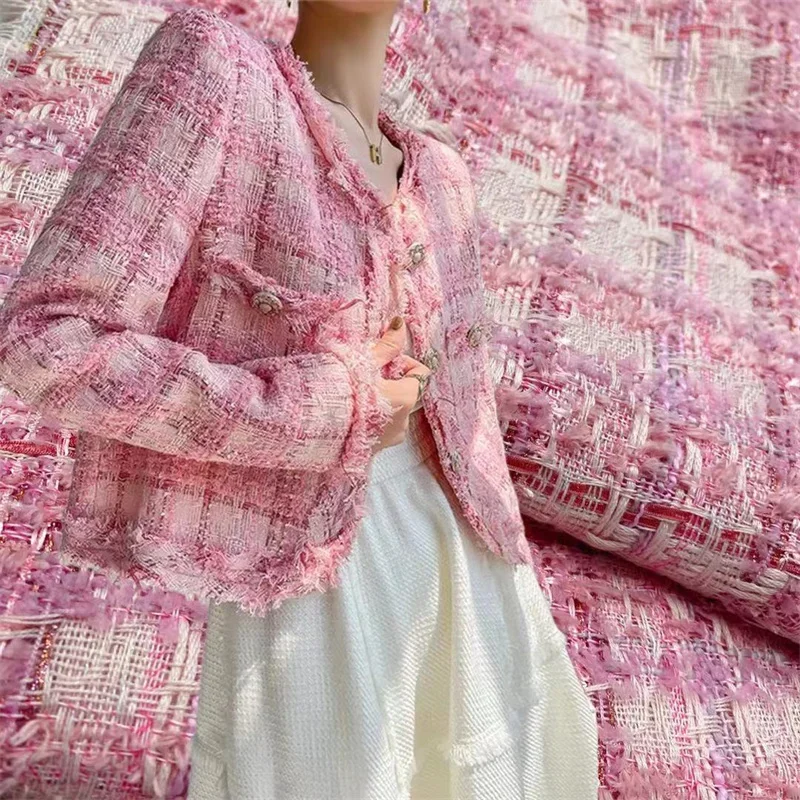 Pink Classic Style Tweed Fabric, Outer Clothing, Textile Suit Fabric, Monochromatic Fabrics for Wedding Jersey, Knit Warp, 2024