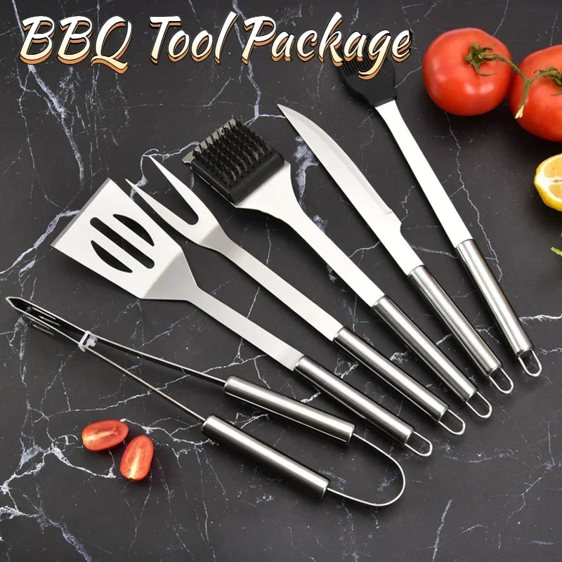 

Grill Accessories Set Stainless Steel Spatula and Tongs Portable Fork Nylon Material Protection BBQ Set For Outdoor Camping