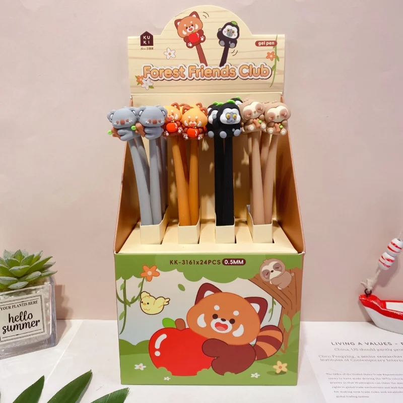

24pcs/lot Creative Sloth Koala Raccoon Gel Pen Cute 0.5mm Black Ink Neutral Pens For Writing Office School Supplies