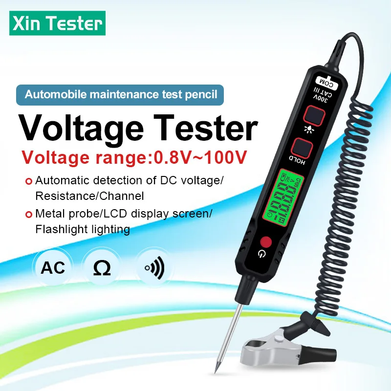 Xin Tester 100V Pen Type Car Voltage Detector Smart Non-Contact Adjustable DC Voltage Backlight Tester XT86A