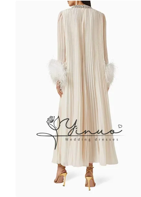 Dress Ankle Length Luxury Birthday Evening Gown Full Sleeve Summer Elegant Wedding Party Guest Beige Dress 2024 New Style