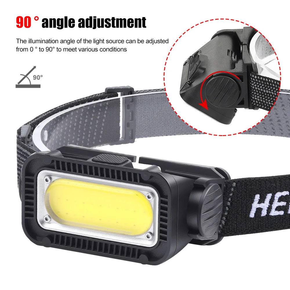 COB Headlamp USB Rechargeable Headlight Built-in Battery Waterproof Head Flashlight Hiking Camping Head Front Torch Red/Yellow