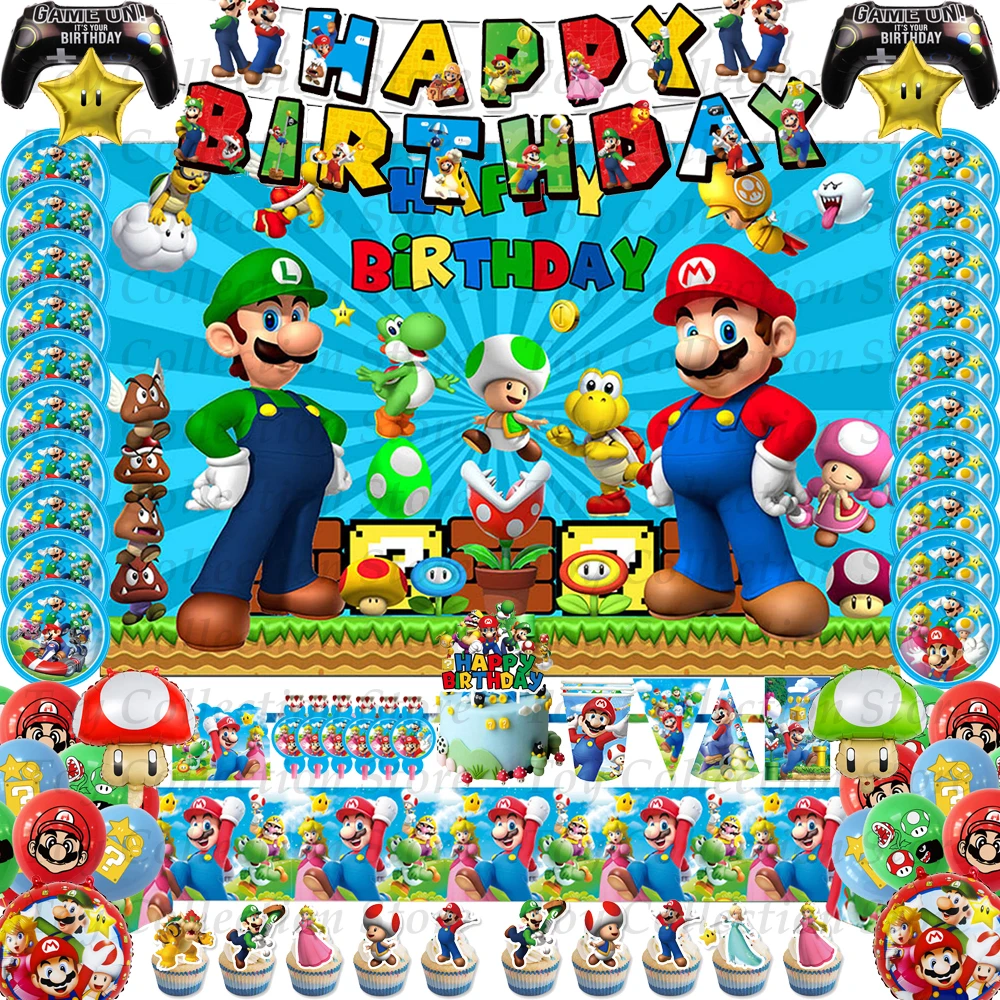 Super Marioed Bros Birthday Party Supplies For Kids Toy Gift Party Decoration Plate Cup Napkin Family Anniversary Event Supplies