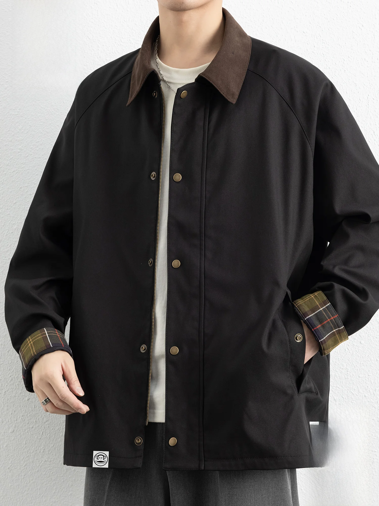 

Мужская куртка Paul Frank в стиле ретро, свободного кроя, повседневная, весенняя новинка, с отложным воротником, рабочая одежда, верхняя одежда из полиэфирного волокна