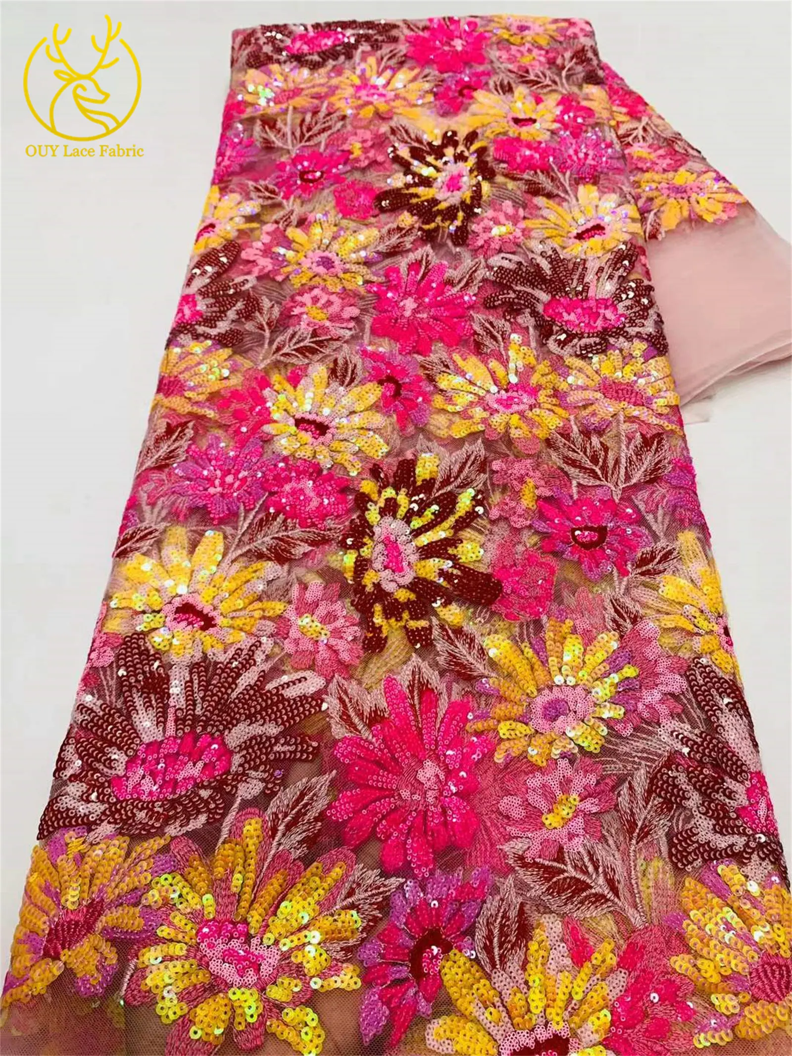 قماش دانتيل على شكل زهرة مطرزة بالترتر الفرنسي الجميل 2025 أنيق أفريقي نيجيري شبكي تول دانتيل للسيدات لفساتين الحفلات