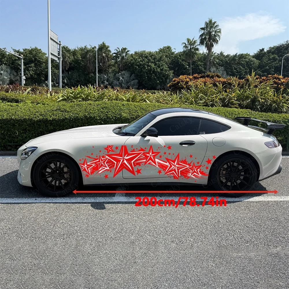 2Pcs Dynamic Red Starburst Design Car Side Stickers, Automotive Door Side Graphics for Cars, Car Decoration Accessory
