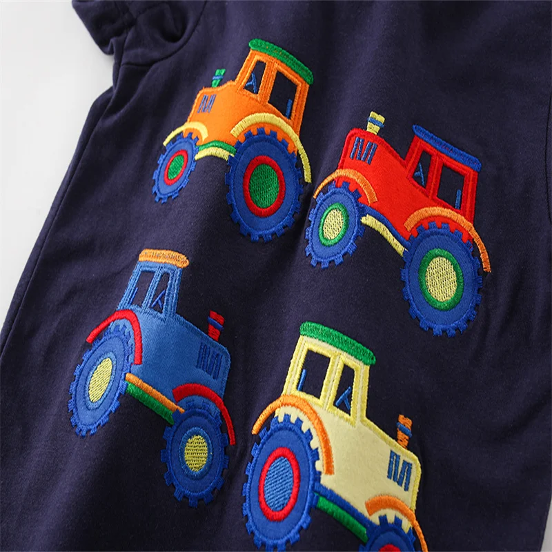 Jumping Meters New Arrival Cartoon Cars Embroidery Boys Girls T Shirts Summer Short Sleeve Children\'s Clothes Kids Tees Tops