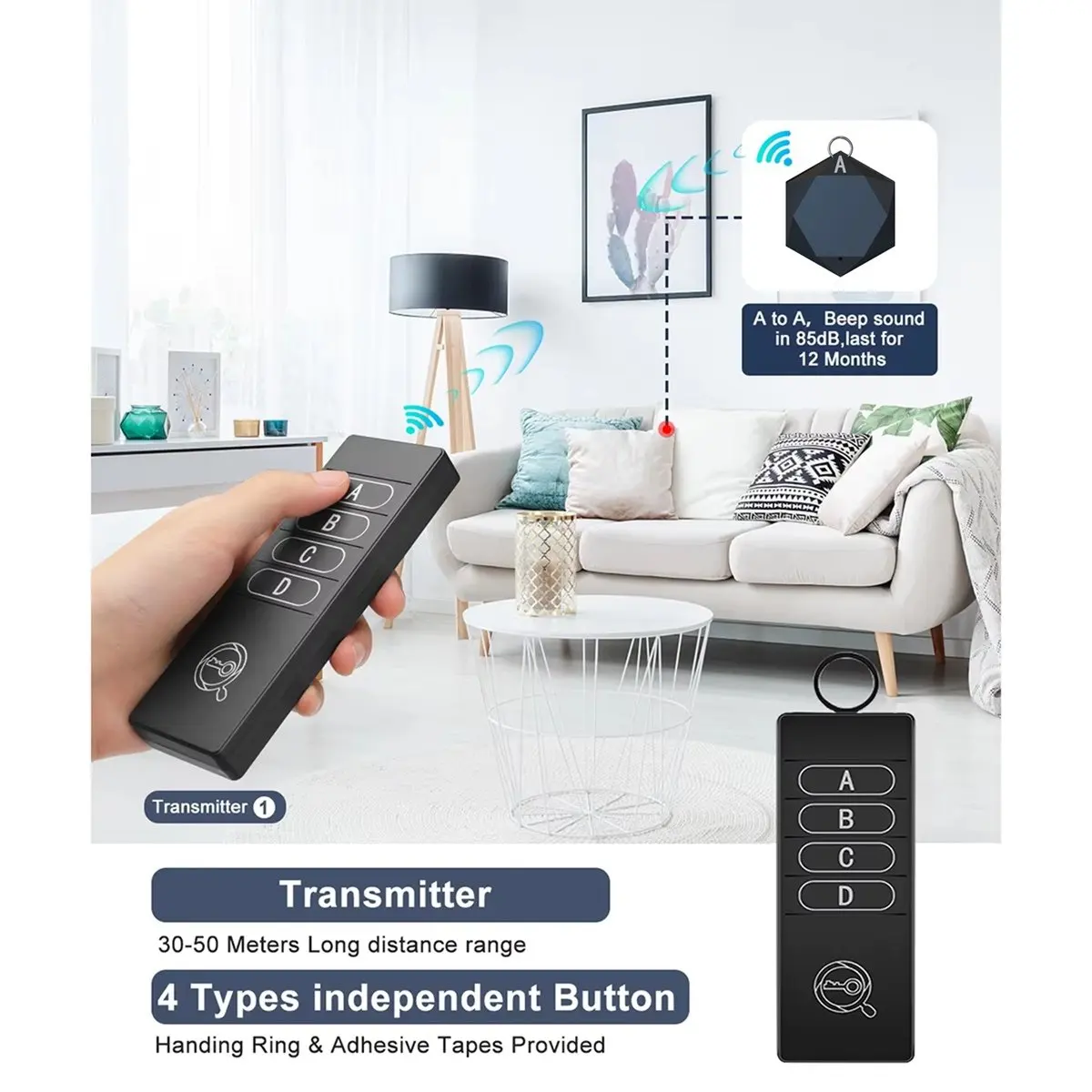 Stable- Wireless Key Finder Key Locator Pet Tracker Wallet Tracker Remote Control Wireless Finder 1 Transmitter 4 Receiver