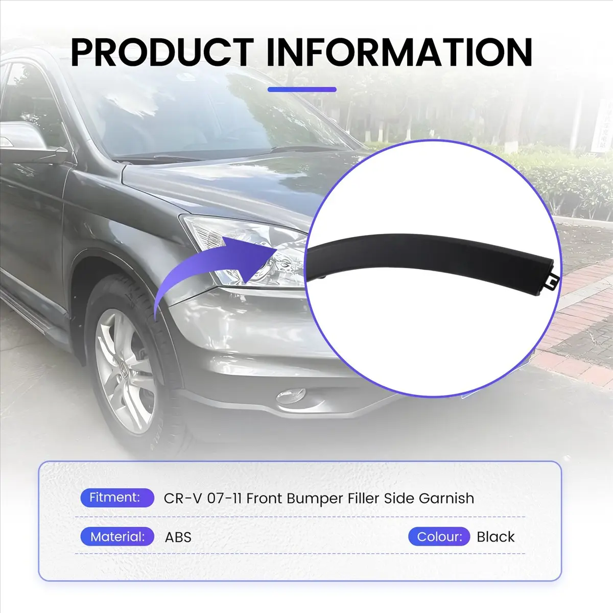 #71R Automotive Parts & Accessories,Front Bumper Wheel Fender Molding Trim Right 71103-SWA-000 for Honda (black)
