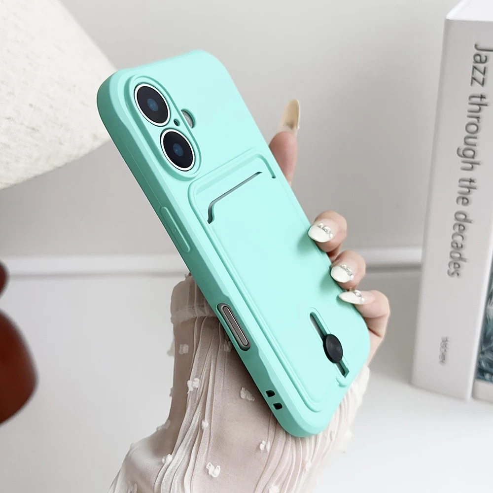 Weiche Silikon-Kartenhalter-Brieftaschen-Handyhülle für iPhone 17 16 16e 15 14 Plus 13 12 Mini 11 Pro Max Plus mit Kameraschutzabdeckung – Detail 11
