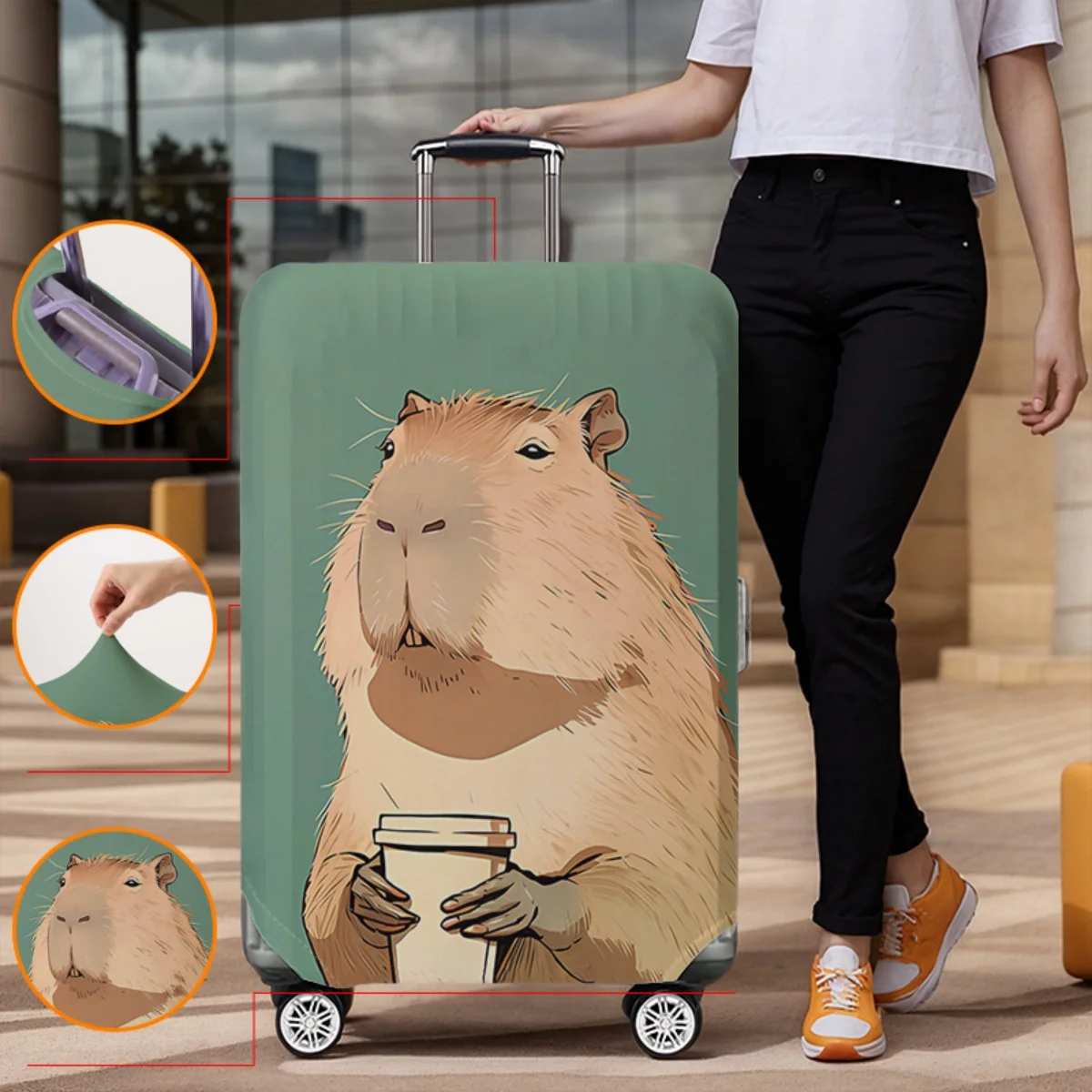 Gepäckschutzhülle mit Tiermuster, Set geeignet für 18-32 Zoll Gepäck, Koffergriffabdeckung, Reisezubehör – Detail 2