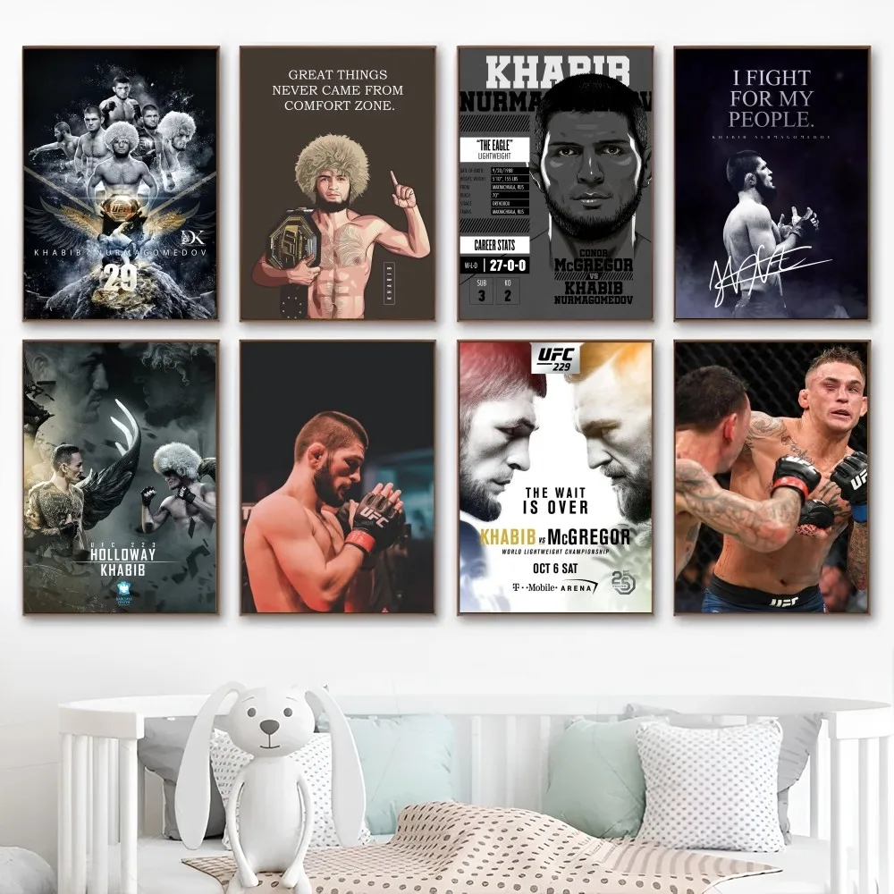 UFC Khabib Cool Nurmagomedov Vintage Posters Sticky Whitepaper Prints Posters Artwork Posters Wall Stickers