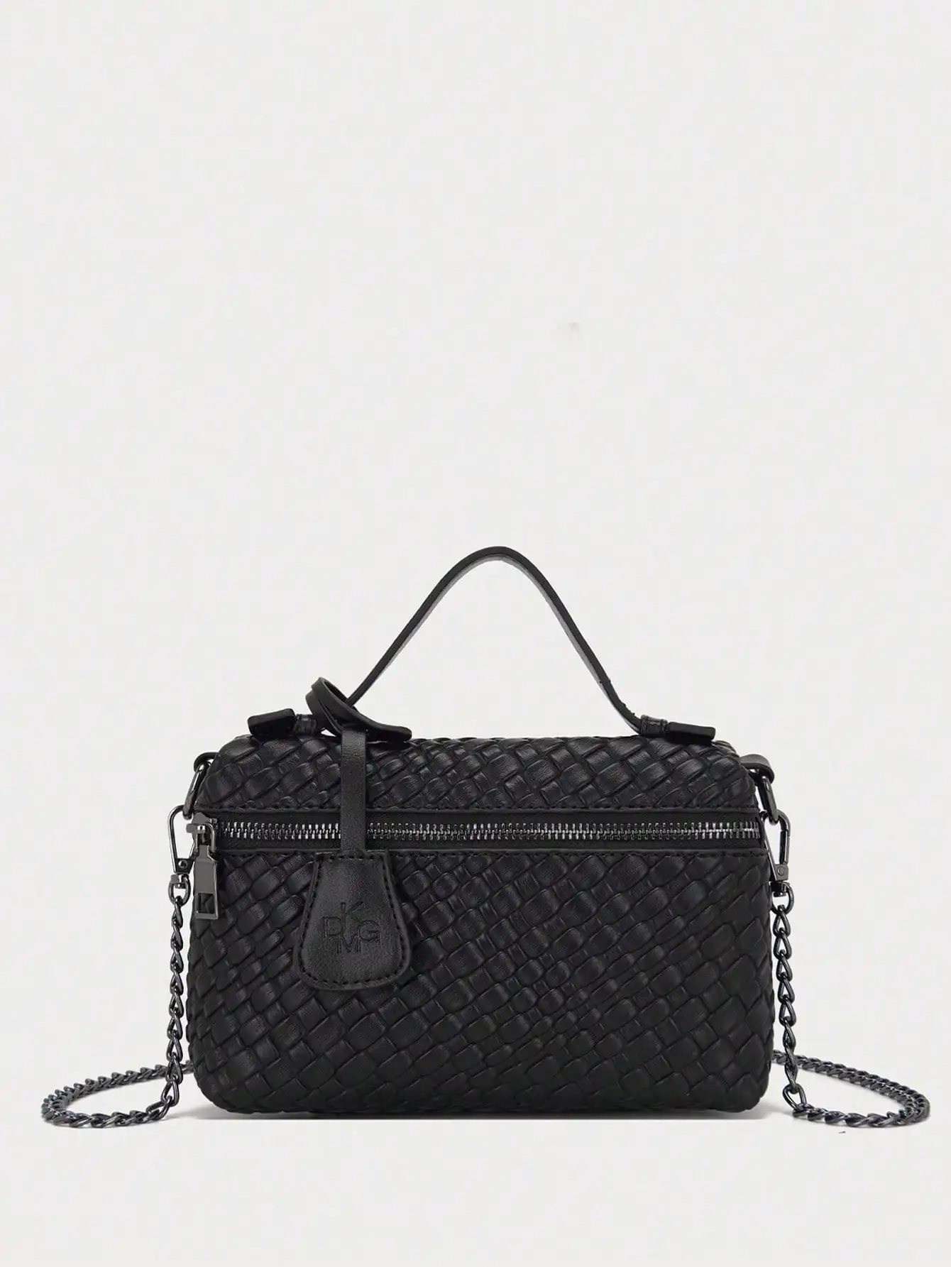 

Черная плетеная сумка-кроссбоди из искусственной кожи с верхней ручкой и цепочкой-ремешком