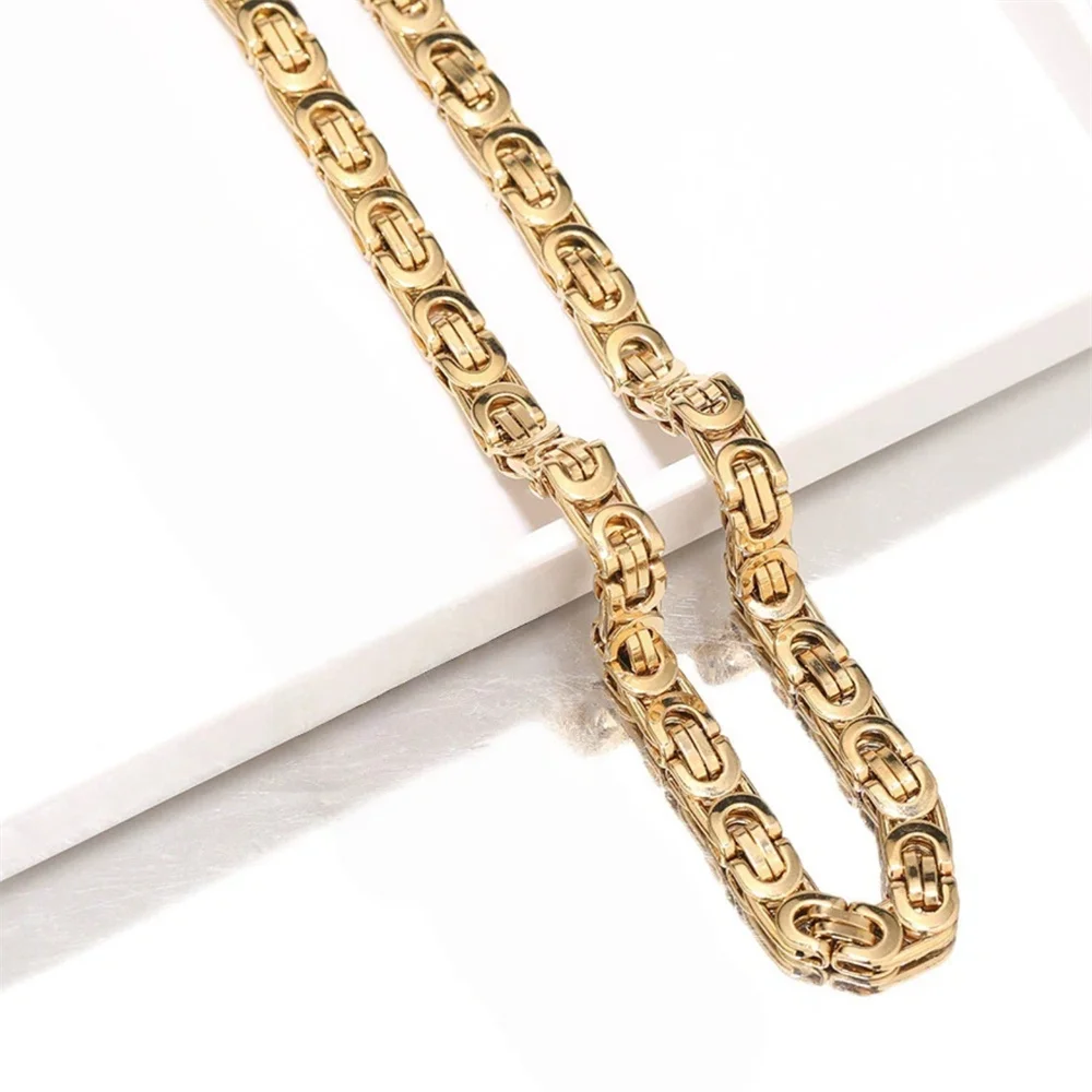 خمر شقة البيزنطية ربط سلسلة القلائد الذكور 8 مللي متر الذهب الفضة اللون الفولاذ المقاوم للصدأ سلسلة للرجال النساء مجوهرات بسيطة هدية #5