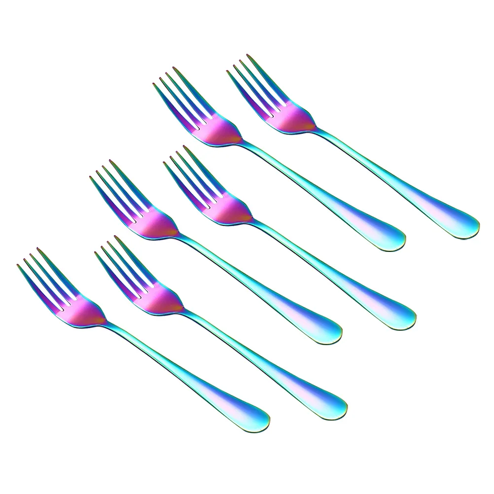 

6pcs Stainless Steel Western Food Forks Colorful Anti-Rust Elegant Dinner Tableware For Home Kitchen Fruit Cake Serving