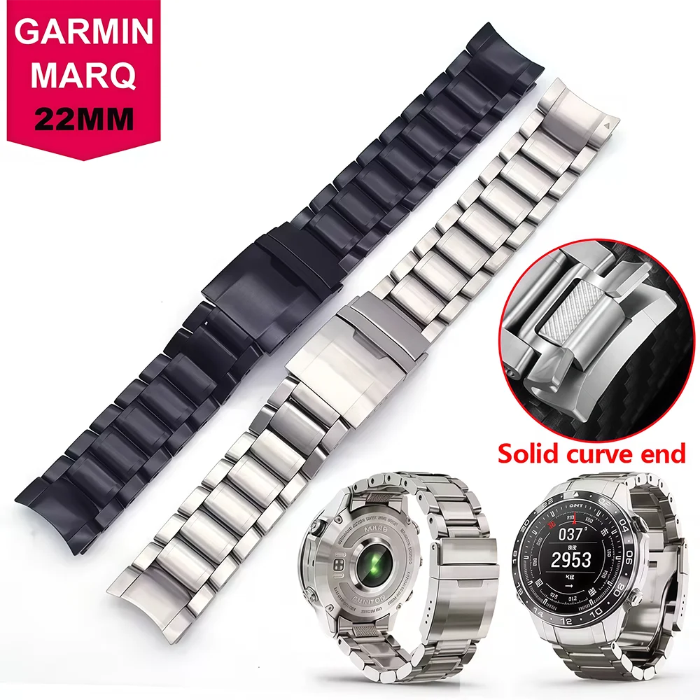 고품질 티타늄 합금 시계줄 가민 마크 2 에비에이터 골프 시리즈 22mm 곡선형 메탈 스트랩 팔찌 시계 체인 남성용