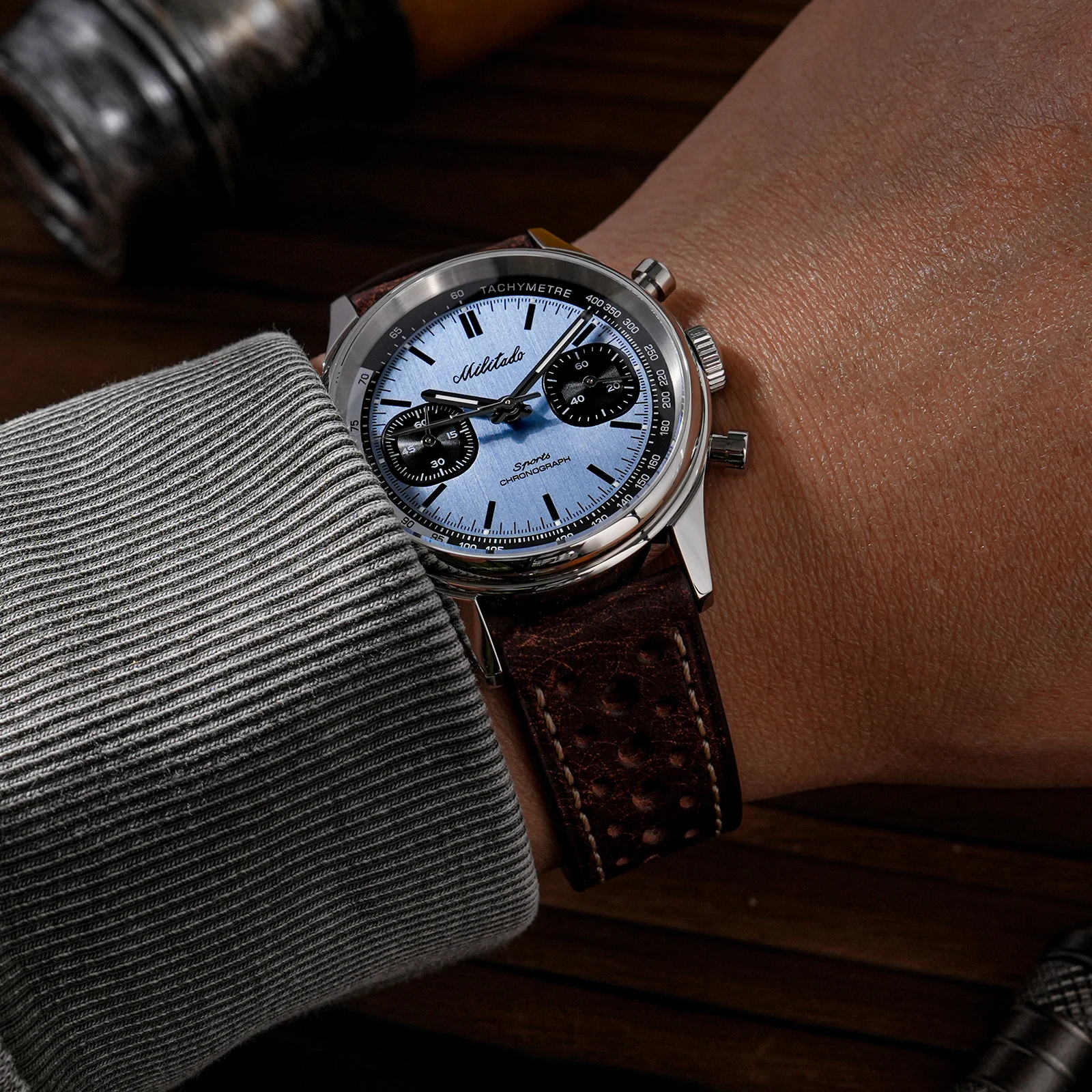 MILITADO ML23 Quartz Watch Miyota 6S21 Sweep Chronograph Stainless Steel Sapphire Luminous 100m Waterproof Luminous Men Watches