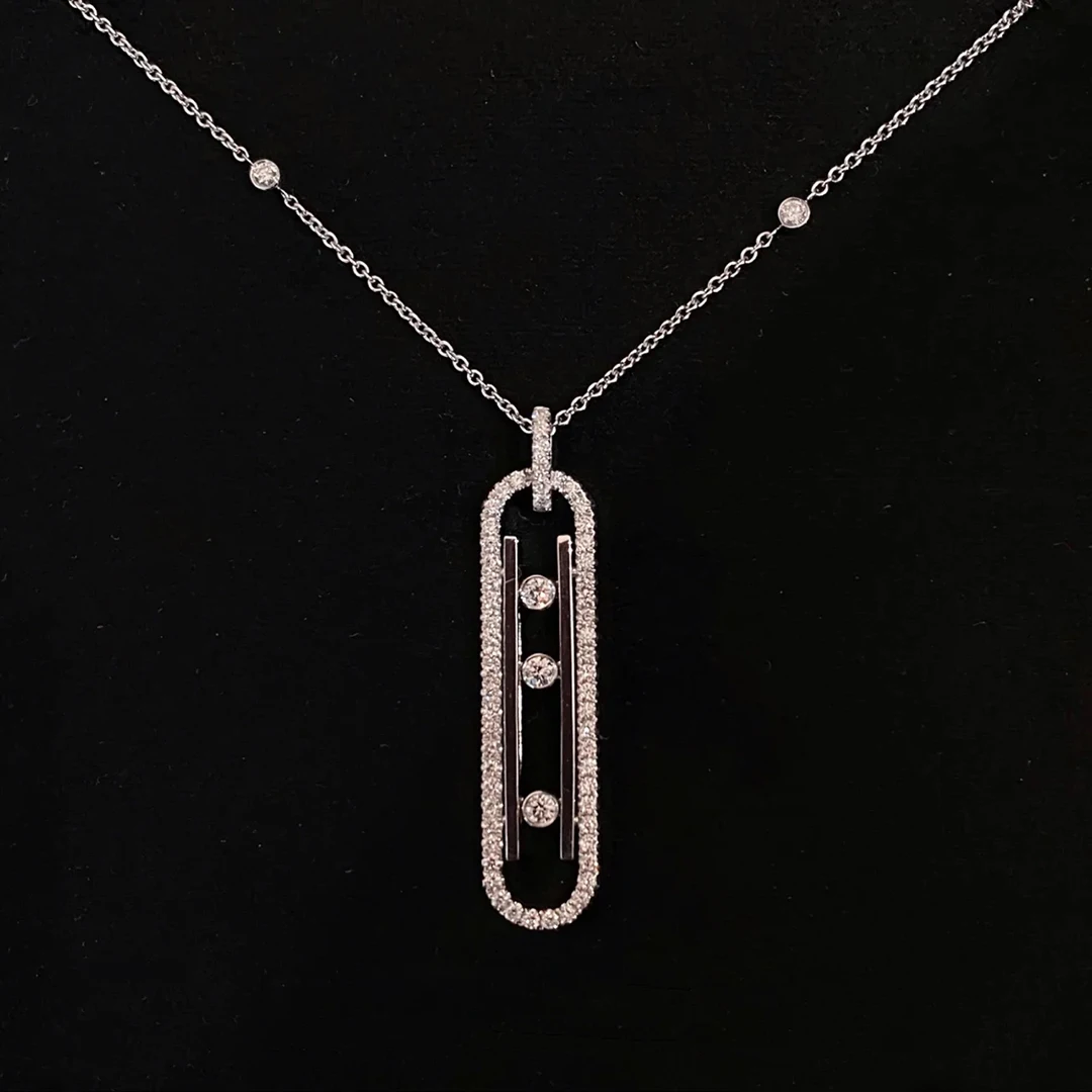 Boutique Jewelry S925 Silver MOVE 10th Anniversary Series Moving Stones Long Necklace for Men and Women Anniversary Gift