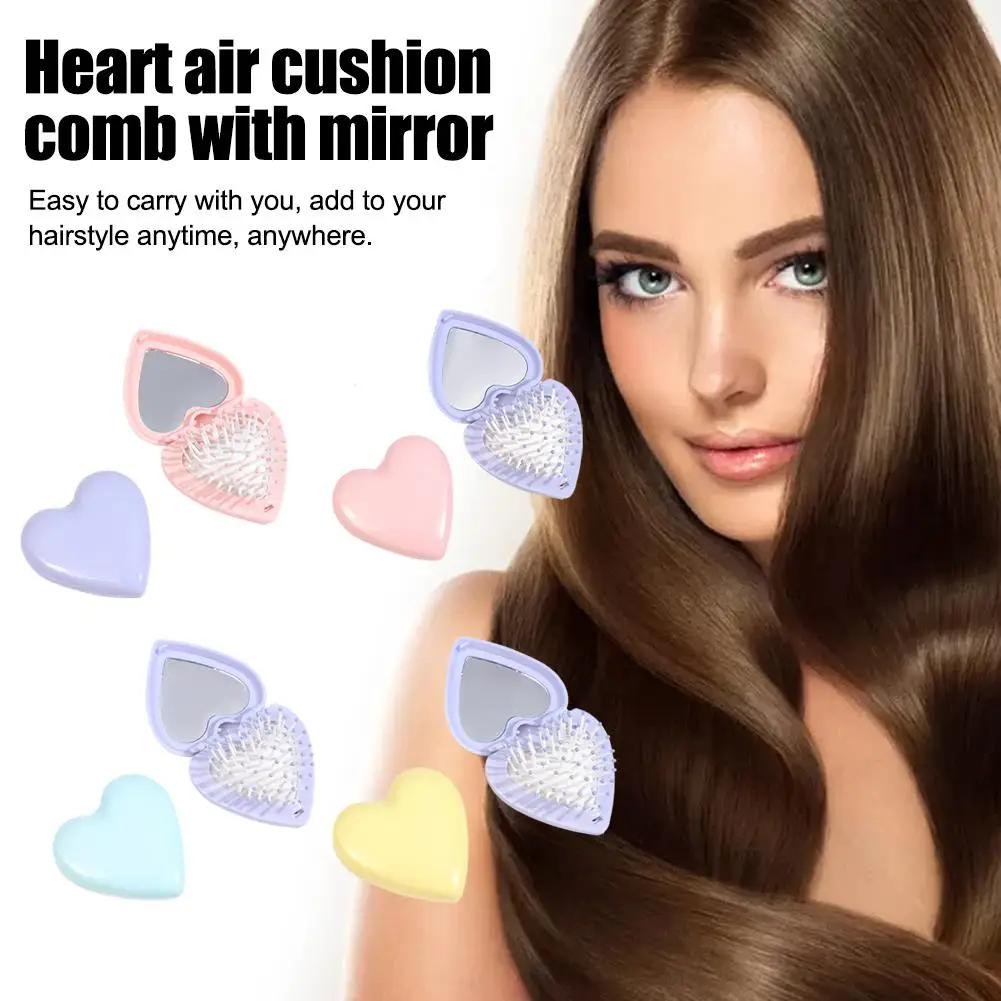 Travel Hair Brush With Mirror, Portable Mirror With Mini Hair Brush Kit, Folding Hairbrush For Girls, Foldable Hair Comb B1L6