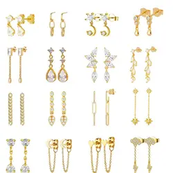925 Sterling Silver Needle Exquisite Zircon Tassel Chain Stud Earrings for Women Gold Drop Piercing Earrings INS Female Jewelry