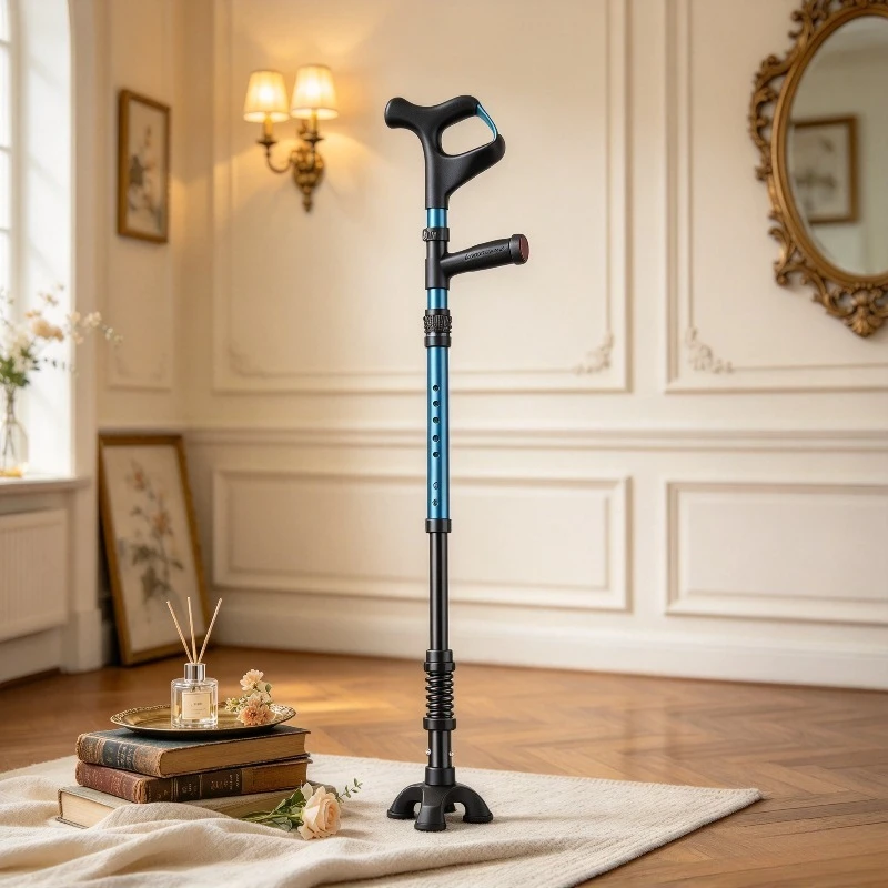 Lightweight Forearm Crutch, Folding Aluminum Elbow Cane, Anti-slip Mobility Aid Support for Adult Men Leg Fracture Recovery Use.