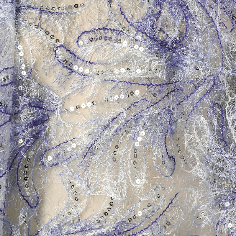 

50*125cm Fluffy Feather Embroidery Tulle Fabric Lace Net Yarn Texture Sequin Sheer Yarn Designer Fabric For DIY Wedding Dresses
