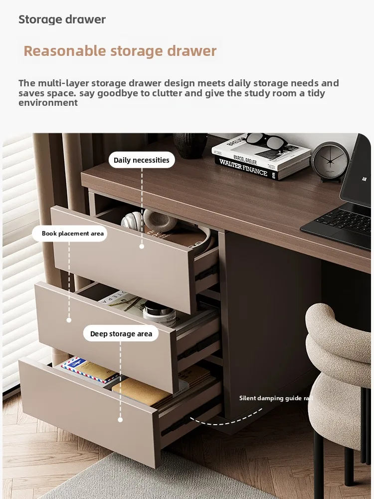 Italian minimalist solid wood desk, chest, integrated household computer desk, bedroom with drawers, office writing desk