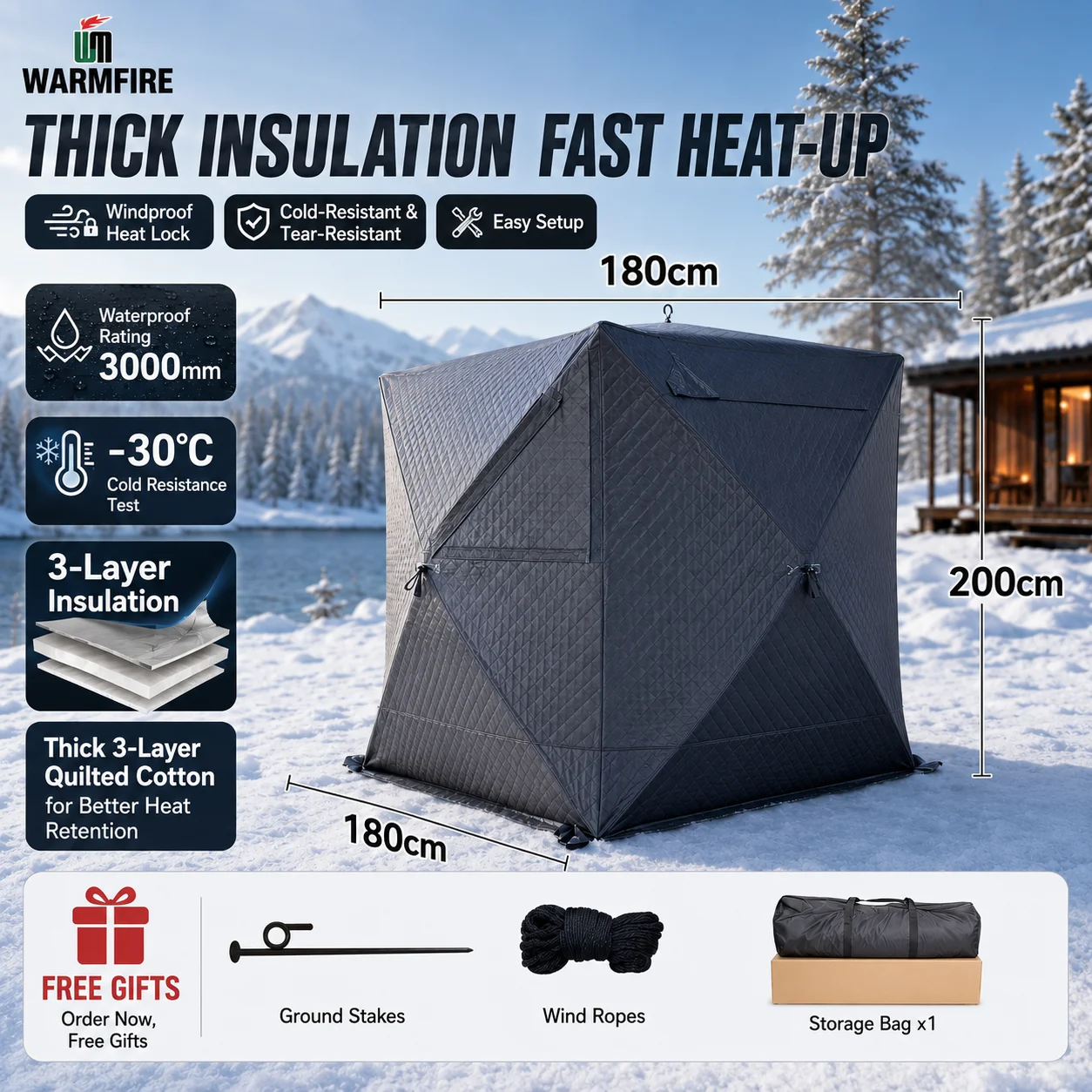 Factory-Supplied One-Bedroom Camping Tent Two Windows Oxford Fiberglass Windproof Pop-up 4-6/6-8 Person Triple Layer Four-Season