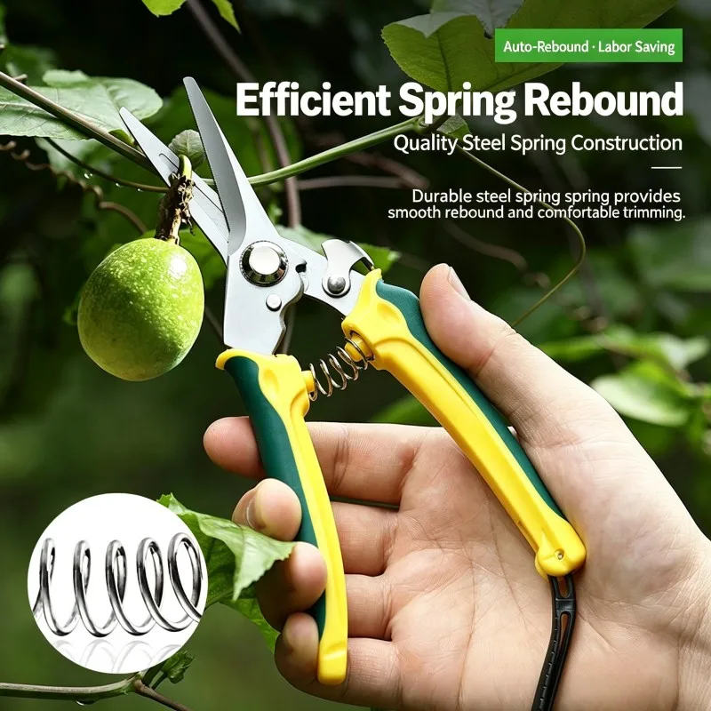 BypassBypass Pruning Shears 3CR13 Steel Labor Saving Spring Secateurs for Indoor Potted Plants Flower Fruit Tree Branch Trimming
