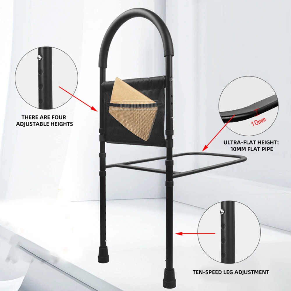 Get up assist device with leg foot lamp movable lifting handrail on the bed