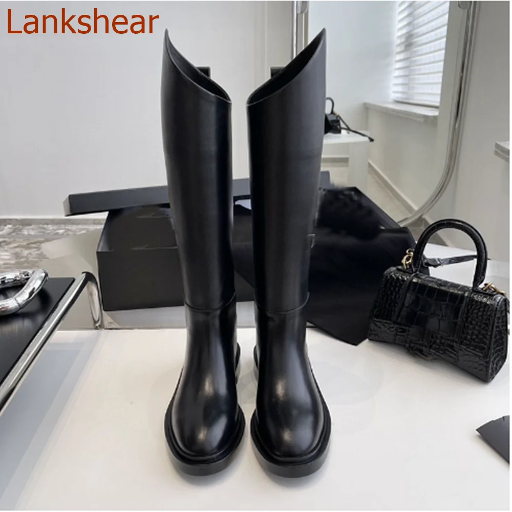 Round Toe Square Heel Women Boots Modern Fashion Sexy Solid Knee High Solid Fashion Casual Black  Women Shoes 2024 New Arrivals