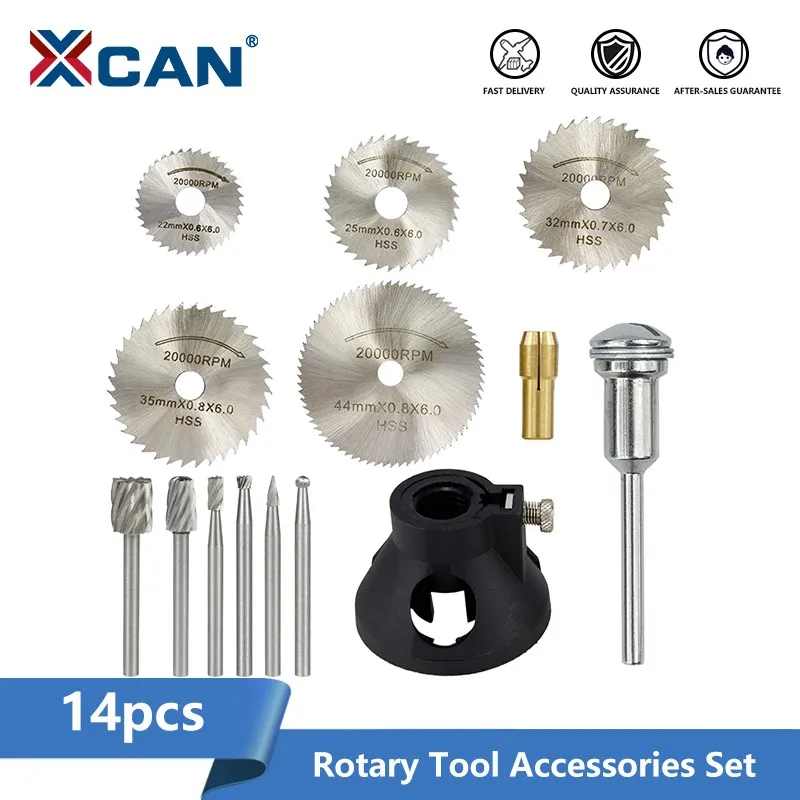 

XCAN 14PCS HSS Saw Blade,Brass Drill Collet Chuck,HSS Rotary Bit with Mandrel for Dremel Rotary Tools