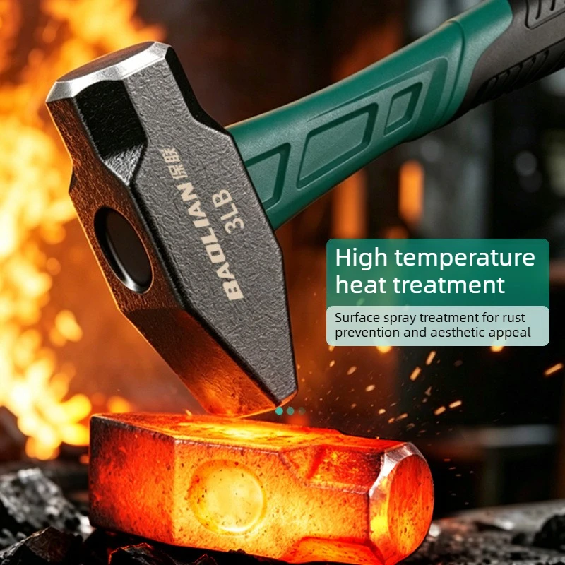 Octagonal Heavy Duty Ball Peen Hammer, High Hardness Solid Steel Head Demolition Hammer for Wall Breaking, Striking Applications
