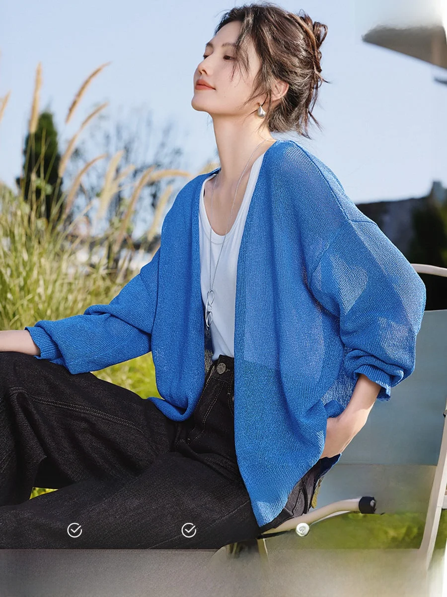 

Женский вязаный кардиган XWI весна-лето из смесового хлопка и лиоцелла, повседневный, свободного кроя, легкий, в синих тонах, из бумагоподобного шелка